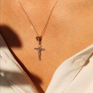 Crucifix of christ cross 14k real solid gold Jesus CHARM perfect gift